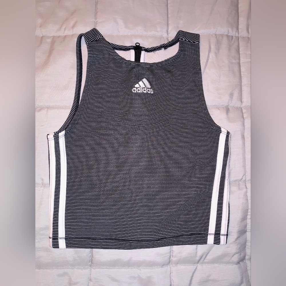 Adidas Black and White Striped Tank Top